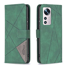 Leather Case Stands Flip Cover Holder B12F for Xiaomi Mi 12 5G Green