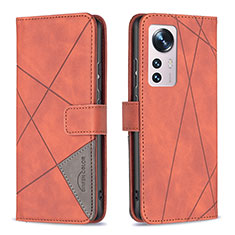 Leather Case Stands Flip Cover Holder B12F for Xiaomi Mi 12 5G Orange