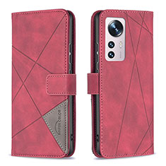 Leather Case Stands Flip Cover Holder B12F for Xiaomi Mi 12 5G Red
