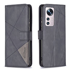 Leather Case Stands Flip Cover Holder B12F for Xiaomi Mi 12S 5G Black