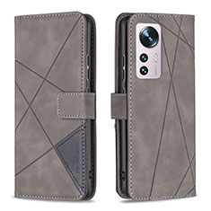 Leather Case Stands Flip Cover Holder B12F for Xiaomi Mi 12S Pro 5G Gray