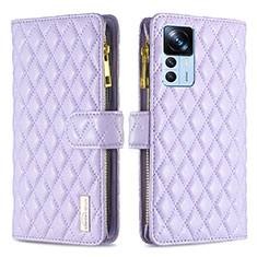 Leather Case Stands Flip Cover Holder B12F for Xiaomi Mi 12T 5G Purple