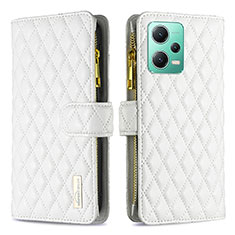 Leather Case Stands Flip Cover Holder B12F for Xiaomi Poco X5 5G White