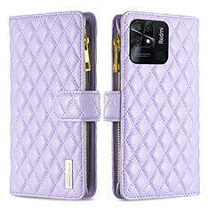 Leather Case Stands Flip Cover Holder B12F for Xiaomi Redmi 10 Power Purple