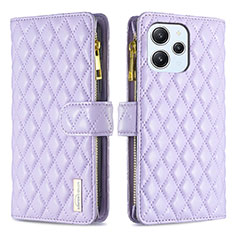 Leather Case Stands Flip Cover Holder B12F for Xiaomi Redmi 12 4G Purple