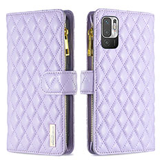 Leather Case Stands Flip Cover Holder B12F for Xiaomi Redmi Note 10 5G Purple