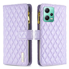 Leather Case Stands Flip Cover Holder B12F for Xiaomi Redmi Note 12 5G Purple