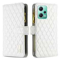 Leather Case Stands Flip Cover Holder B12F for Xiaomi Redmi Note 12 5G White