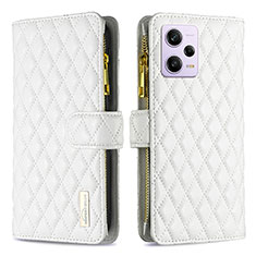 Leather Case Stands Flip Cover Holder B12F for Xiaomi Redmi Note 12 Pro 5G White