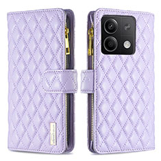 Leather Case Stands Flip Cover Holder B12F for Xiaomi Redmi Note 13 5G Purple