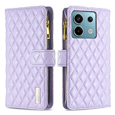 Leather Case Stands Flip Cover Holder B12F for Xiaomi Redmi Note 13 Pro 5G Purple