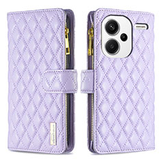 Leather Case Stands Flip Cover Holder B12F for Xiaomi Redmi Note 13 Pro+ Plus 5G Purple