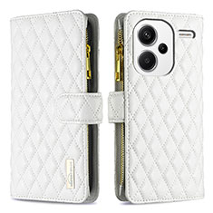 Leather Case Stands Flip Cover Holder B12F for Xiaomi Redmi Note 13 Pro+ Plus 5G White