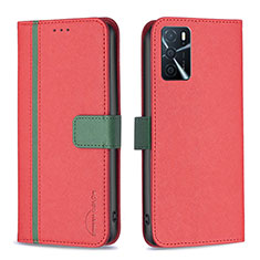 Leather Case Stands Flip Cover Holder B13F for Oppo A16 Red