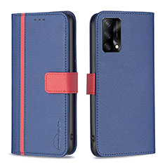 Leather Case Stands Flip Cover Holder B13F for Oppo A74 4G Blue