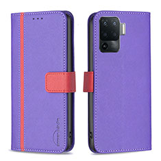 Leather Case Stands Flip Cover Holder B13F for Oppo A94 4G Purple