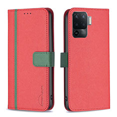 Leather Case Stands Flip Cover Holder B13F for Oppo A94 4G Red