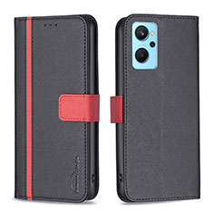 Leather Case Stands Flip Cover Holder B13F for Oppo A96 4G Black