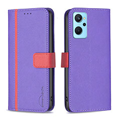 Leather Case Stands Flip Cover Holder B13F for Oppo A96 4G Purple
