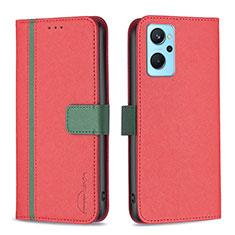 Leather Case Stands Flip Cover Holder B13F for Oppo A96 4G Red