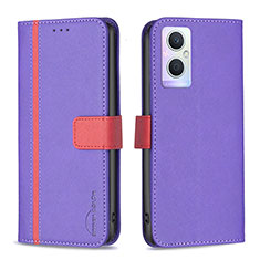Leather Case Stands Flip Cover Holder B13F for Oppo A96 5G Purple