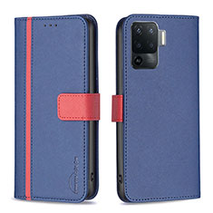 Leather Case Stands Flip Cover Holder B13F for Oppo F19 Pro Blue