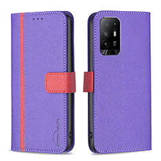 Leather Case Stands Flip Cover Holder B13F for Oppo F19 Pro+ Plus 5G Purple