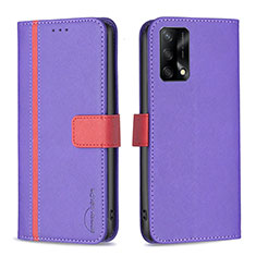 Leather Case Stands Flip Cover Holder B13F for Oppo Reno6 Lite Purple