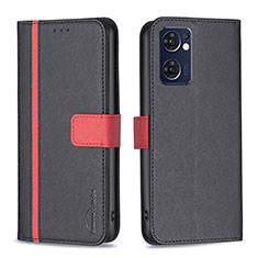 Leather Case Stands Flip Cover Holder B13F for Oppo Reno7 5G Black