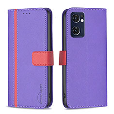 Leather Case Stands Flip Cover Holder B13F for Oppo Reno7 5G Purple