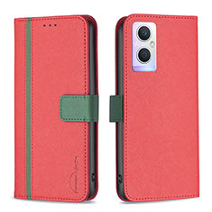 Leather Case Stands Flip Cover Holder B13F for Oppo Reno7 Lite 5G Red