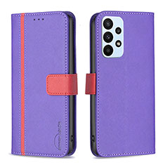 Leather Case Stands Flip Cover Holder B13F for Samsung Galaxy A23 5G Purple