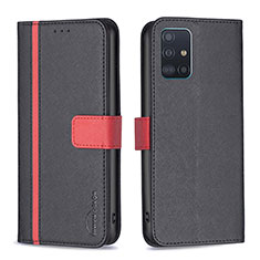 Leather Case Stands Flip Cover Holder B13F for Samsung Galaxy A51 4G Black