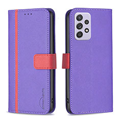 Leather Case Stands Flip Cover Holder B13F for Samsung Galaxy A52 4G Purple