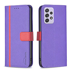 Leather Case Stands Flip Cover Holder B13F for Samsung Galaxy A52 5G Purple