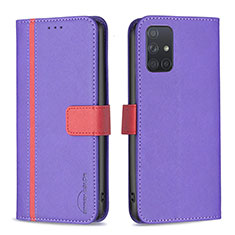 Leather Case Stands Flip Cover Holder B13F for Samsung Galaxy A71 5G Purple