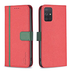Leather Case Stands Flip Cover Holder B13F for Samsung Galaxy A71 5G Red