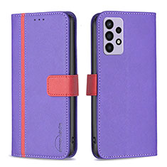 Leather Case Stands Flip Cover Holder B13F for Samsung Galaxy A72 5G Purple