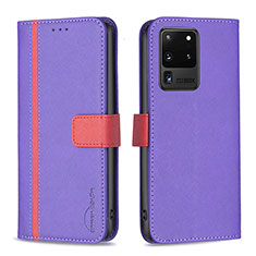 Leather Case Stands Flip Cover Holder B13F for Samsung Galaxy S20 Ultra Purple