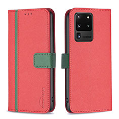 Leather Case Stands Flip Cover Holder B13F for Samsung Galaxy S20 Ultra Red