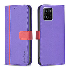 Leather Case Stands Flip Cover Holder B13F for Vivo Y01 Purple
