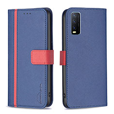 Leather Case Stands Flip Cover Holder B13F for Vivo Y12s Blue