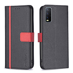 Leather Case Stands Flip Cover Holder B13F for Vivo Y20 Black