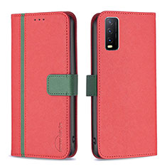 Leather Case Stands Flip Cover Holder B13F for Vivo Y20 Red