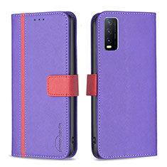 Leather Case Stands Flip Cover Holder B13F for Vivo Y20s Purple