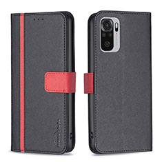 Leather Case Stands Flip Cover Holder B13F for Xiaomi Poco M5S Black