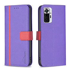 Leather Case Stands Flip Cover Holder B13F for Xiaomi Redmi Note 10 Pro 4G Purple