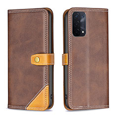 Leather Case Stands Flip Cover Holder B14F for OnePlus Nord N200 5G Brown