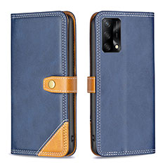 Leather Case Stands Flip Cover Holder B14F for Oppo A74 4G Blue