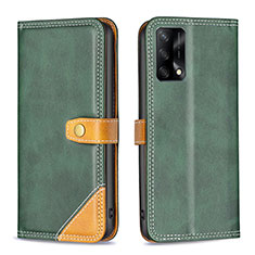 Leather Case Stands Flip Cover Holder B14F for Oppo A74 4G Green